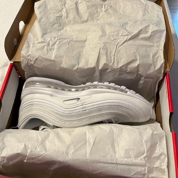 nike air max 97 triple white wolf grey on feet